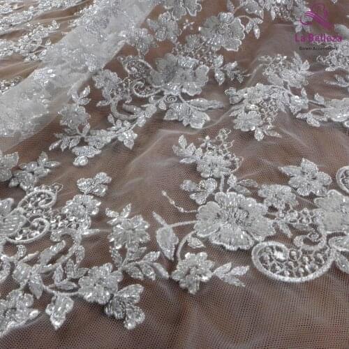 1 Yard off white lace,heavey beading sequins lace fabric,flowers patterns lace,good quality lace