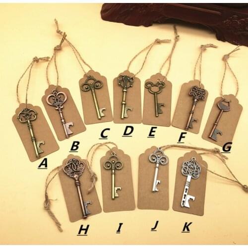 110 pcs/Lot Mixed 11 Styles Bronze Metal Skeleton Key Shaped Vintage Copper Key Bottle Opener Wedding Party Present Tag Cards