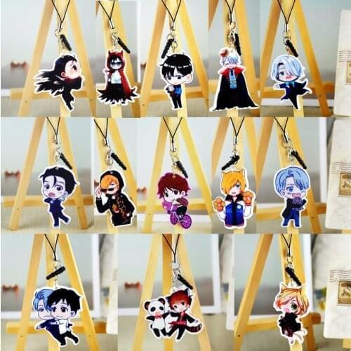 13 PCS/LOT Anime YURI ON ICE Model Doll Phone Strap headset plug toy Victor Nikiforov Katsuki PVC Toy Pendant Keychain Keyring