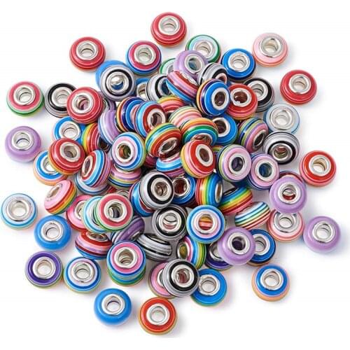 50pcs Rainbow Rondelle Large Hole Spacer Beads fit European Charm Bracelet Bangle Snake Chain DIY Necklace for Jewelry Making