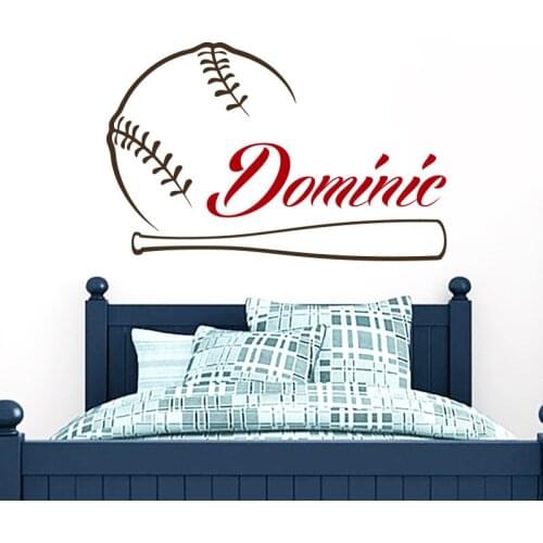 Baseball Wall Sticker Custom Name Sports Decal Personalized Baby Boys Name Decor Kids Room Wall Art adesive de parede Mural A532