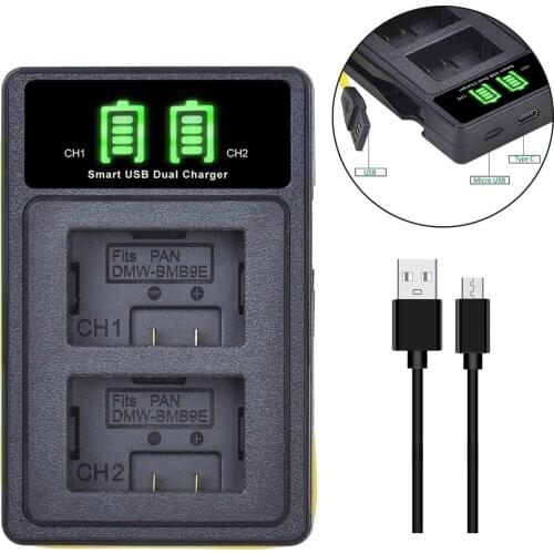 DMW-BMB9E BMB9 DMW-BMB9 Battery Charger with Built-in USB and Type-C for Panasonic Lumix DMC FZ40K FZ45K FZ47K FZ48K FZ60 FZ70