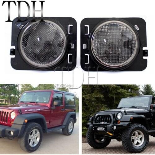 Smoke Lens Front Fender LED Amber Side Marker Light Black For 2007-2017 Jeep Wrangler 2/4 Door Unlimited Rubicon Sahara Sport