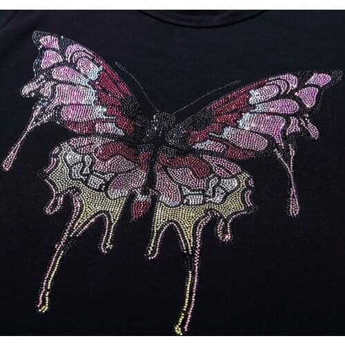 FS Big colorful butterfly hot fix rhinestone motif designs iron on crystal transfers design applique patches strass iron