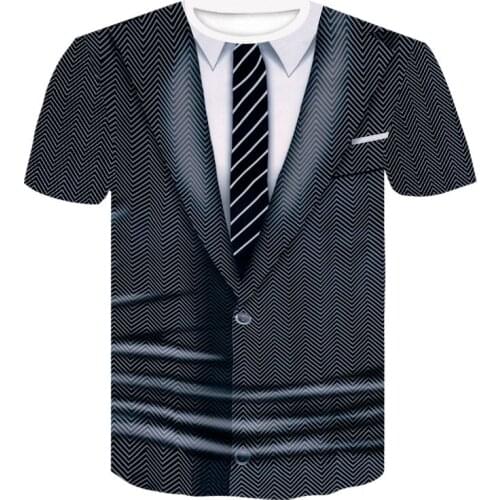 Summer 3D print Fake Two Pieces T Shirt Men Women Short Sleeve T-shirt Harajuku Hip Hop Fake Suit black Tshirt Camisetas tops