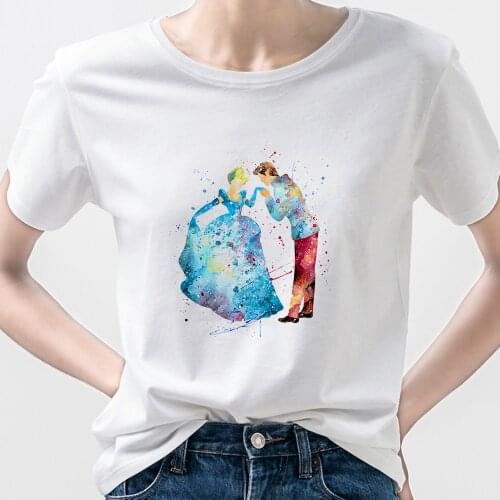 Disney Princess and Prince T-shirt Womens Aesthetic Art Printed Fashion Tops Cinderella Tees Femme Summer T Shirt New Arrivals