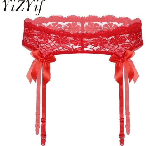 Sissy Gay Mens Womens Sheer Lace Suspenders Sissy Lingerie Sleepwear Bowknot Elastic Waistband Garter Belt for Stockings