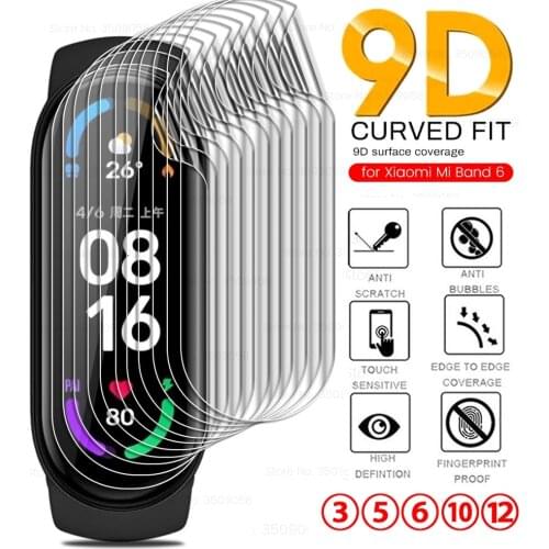 3-12PCS 9D Curved Hydrogel Protective Film For Xiaomi MiBand Mi Band 6 5 Screen Protectors Not Glass On Xiomi MiBand6 Wristband
