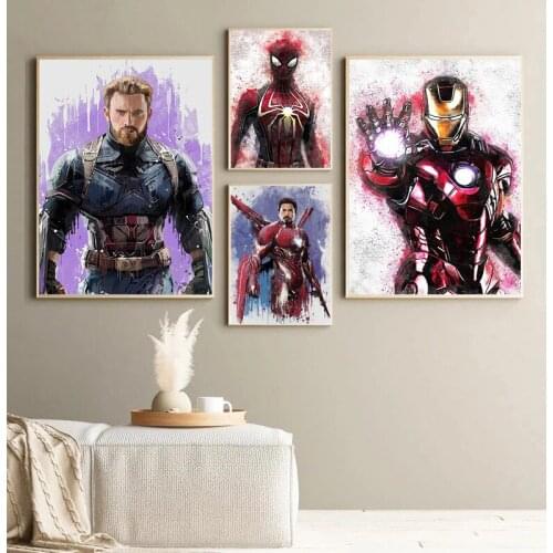 Marvel Superhero Avengers Canvas Painting Spiderman Iron Man Captain America Wall Art Picture Kids Birthday Gift Home Decoration