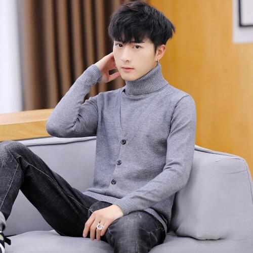 Fashion Winter Thick Sweater Pullover Men Mens 2019 New Turtleneck Sweaters Clothes Fake Two Pieces Blue Black Single Breasted