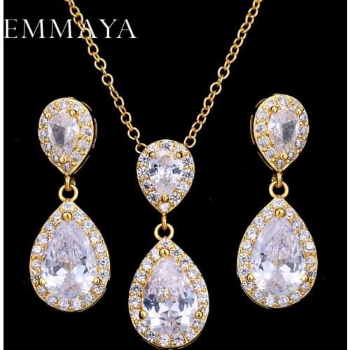 EMMAYA AAA Cz Stone Women Costume Jewelry Sets Big Water Drop Earrings Necklace Sets For Engagement Party Gift