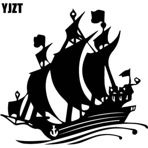 YJZT 15.7CM*14.5CM Ship Boat Sails Anchor Ocean Sailor Sail Vinly Decal Decor Art Car Sticker Black/Silver C27-0449