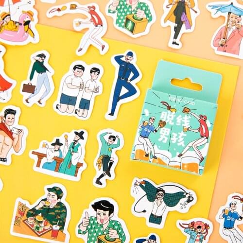 Kawaii Stickers Creative Stationery Boy Stickers DIY Journal Decoration Gifts Craft Seal Labels Stickers For Children 46pcs