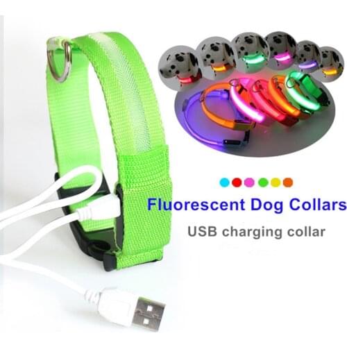 Nylon LED Pet Dog Collar,Night Safety Flashing Glow In The Dark Dog Leash,Dogs Luminous Fluorescent Collars Pet Supplies 4.7