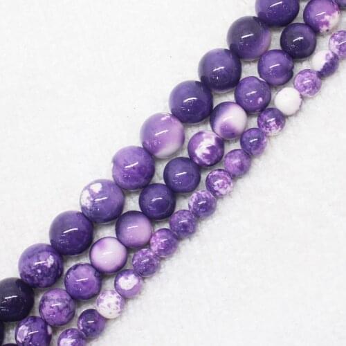 Wholesale 6,8,10mm Purple Snow Jaspers Round Loose Beads 15" bjf10, For Jewelry making, can mixed wholesale