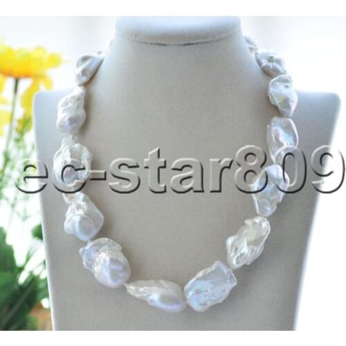 P7216 Huge 18" 34mm White Baroque Keshi Pearl Necklace Choker