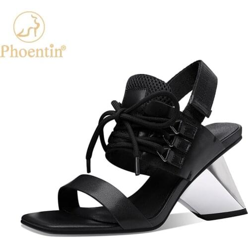 Phoentin Fashion Strange High Heels Modern Sandals Women 2021 Summer Genuine Leather Shoes Gladiator mixed color Sandals FT1469