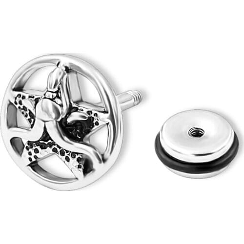 2021 New Trend Earring Stud Evil Starfish Gothic Punk Style for Cool Guy Silver Color Stainless-Steel 1pair