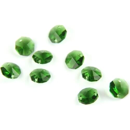 Dark Green Glass Crystal Octagon Beads 14MM Octagon Beads With Pendant Crystal Prism Pendnat Crystal Decoration
