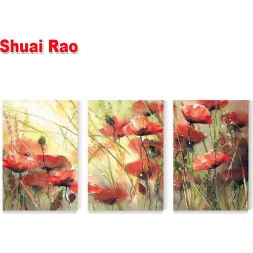 Triple poppies diamond painting full square round cross stitch mosaic still life diamond embroidery Abstract red poppy