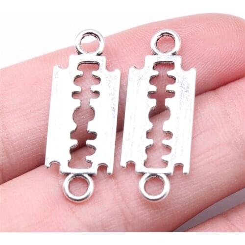 WYSIWYG 20pcs Charms 29x11mm Razor Blade Connector Charms For Jewelry Making DIY Jewelry Findings Antique Silver Color Charms