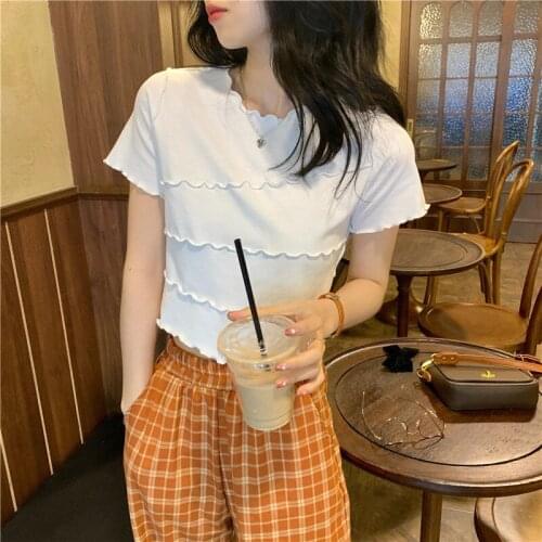 Woman Tshirts round Neck Short Sleeve Women Summer 2021 High Waist Top Female Crop Top Mujer Camisetas