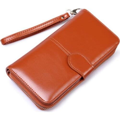 Women Wallet Female Purse Women Leather Wallet Long Trifold Coin Purse Card Holder Money Clutch Wristlet Multifunction Zipper