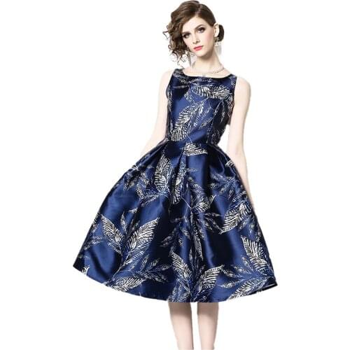 BunniesFairy Summer Celebrity-inspired Women Vintage Leaves Floral Print Pleated Dress Sleeveless O-Neck Vestido de Fiesta