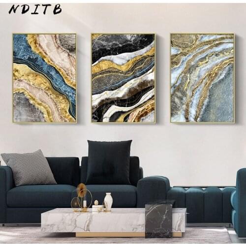 Golden Marble Pattern Abstract Canvas Painting Nordic Poster and Print Contemporary Wall Art Picture Modern Living Room Decor