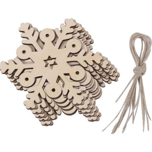 10pcs Wooden Snowflake Christmas Pendants Ornaments DIY Wood Crafts Xmas Tree Ornaments Christmas Party Decorations Kids Gift