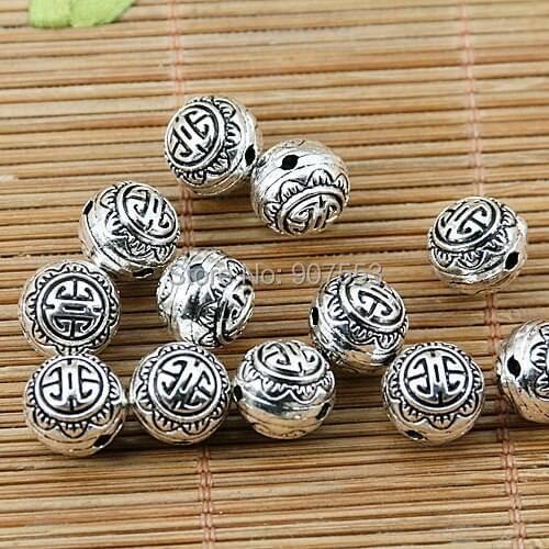 12pcs tibetan silver 10mm round pattern delicate spacer bead EF1775
