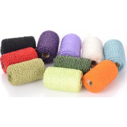 Miasol 20 Pcs Silk Thread Crochet Wooden Beads Crochet Decoration Inside Wooden Teething Crochet Beads For Diy Jewelry Making