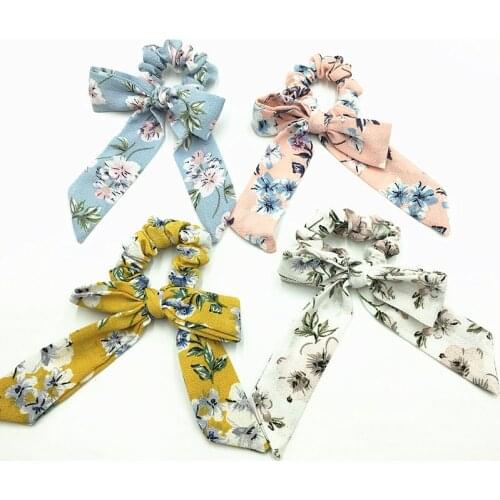 20Pcs Wholesale Cotton Bow Scrunchies Set Flower Stripe Print Elastic Hair Band Girls Ponytail Holder Women Bow Knot Hair Ties