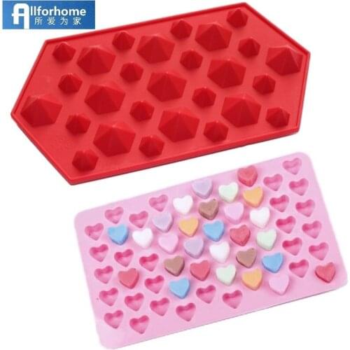 Allforhome 3D Diamond Gem & 55 Mini Heart Shape Silicone Ice Cube Tray Fondant Chocolate DIY Mold Resin Clay Ice DIY Mould Cube