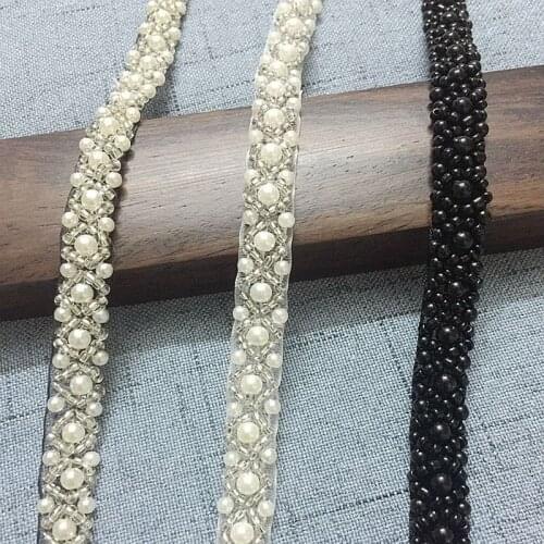 5Yards Pearl Beads Embroidered Lace Trim Ribbon For Garment Decoration DIY Handmade Sewing Accessorie