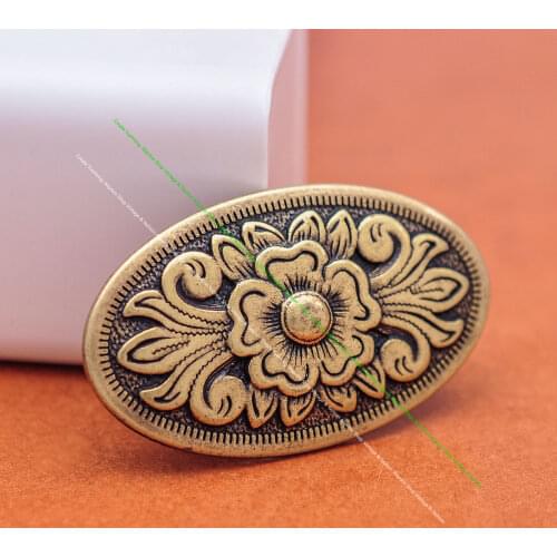 6pcs 43*26MM Western Diablo Gothic Celtic Flower Leathercraft Antique Brass Belt Oval Leather Belt Conchos Screw back