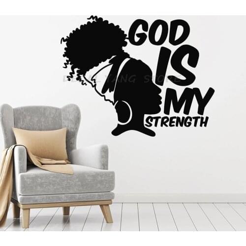 African Girl Wall Decal God Is My Strength Quotes Africa Woman Bedroom Living Room Home Decor Vinyl Window Stickers Mural 1453