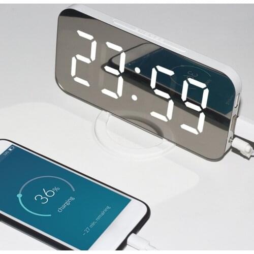 Digital Alarm Clock Desk Table Clock Curved LED Screen Alarm Clocks for Kids Bedroom Temperature Snooze Function Home Decor