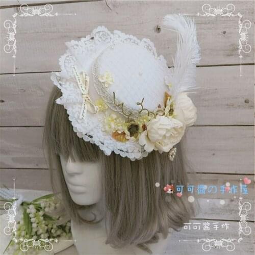 Lolita Camellia Elegant Flat Hat Hat Flower Wedding Tea Party Gorgeous Hat Side Clip Hair Accessories British Flat Cap