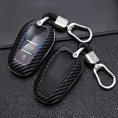 Carbon Fibe Car Smart Key Cover Case Protect Fob For Peugeot 508 301 308 2008 3008 4008 5008 407 408 Citroen C5 C6 C4L C3-XR