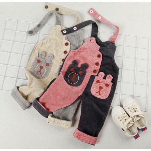 2019 Autumn Baby Overalls Children Loose Warm Plus Velvet Pants Boys and Girls Corduroy Casual Trousers 0-3 Years Girls Jumpsuit