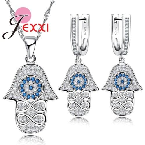 Vintage Jewelry Sets Palm Pendant Necklace & Earrings Fashion Crystal Crystal Infinite Jewelry Bijuterias Women Gift