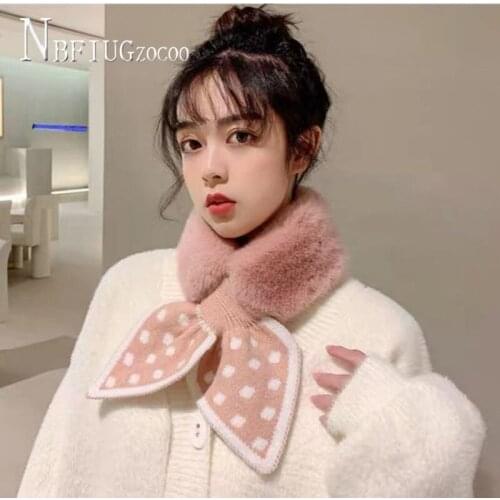 Korean Winter Faux Fur Women Scarf Fashion Patchwork Fluff Female Scarves