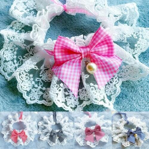Pet Lace Bow Collar Saliva Towel Lace Pearl Pendant Bib Pet Supplies Dog Cats Cute Collar Bib Puppy Transparent Embroidery Scarf