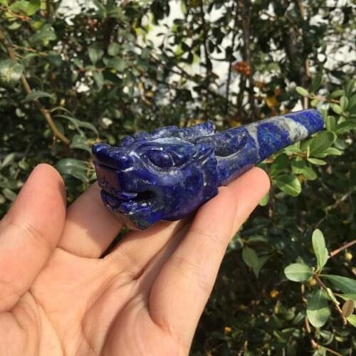 Natural lapis lazuli stone dragon head carving smoking pipes tobacco for gift