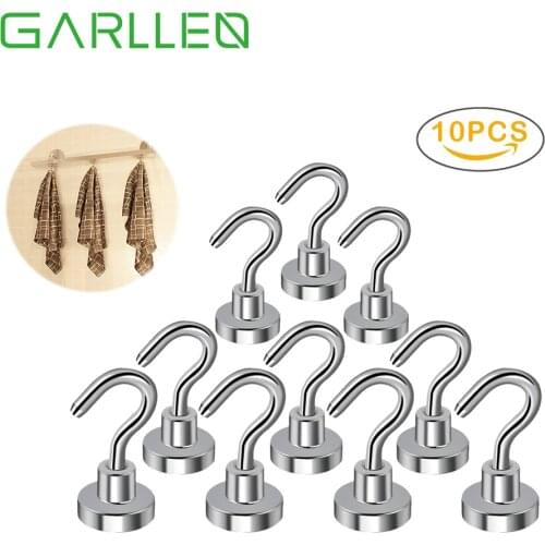 GARLLEN 10Pcs Magnetic Hanging Hooks N38 Neodymium Clamping Magnets Hooks Heavy Duty Wall Hooks Hanger For Cup Key Towel Clothes
