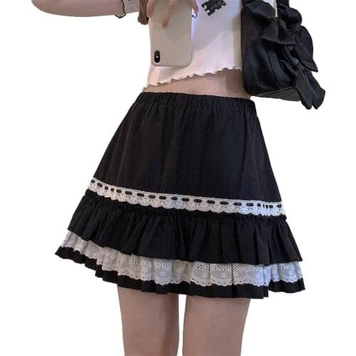 Harajuku Kawaii Lace Black Mini Skirts Girls Lolita Casual Gothic Cute Women Korean Fashion Aesthetic Short Pleated Pink Skirt