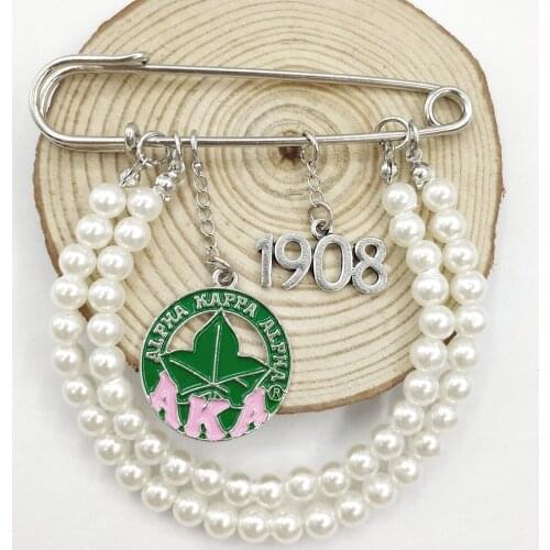 Fashion Metal Greek Maple Leaf Number 1908 Pearl Brooch Sorority Chain Pin Womens Accessories Top Sellers 2021 for Amazon