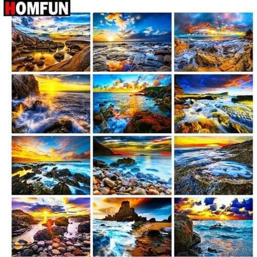 HOMFUN Full Square/Round Drill 5D DIY Diamond Painting "Seaside Zonsondergang" Embroidery Cross Stitch 5D Home Decor Gift