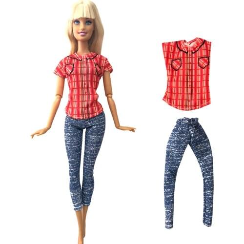 NK 1 Pcs Handmade Doll Outfit Casual Wear Fashion Orange Shirt Skinny Jean Trousers for Barbie Doll Accessories Toys 278G2 7X